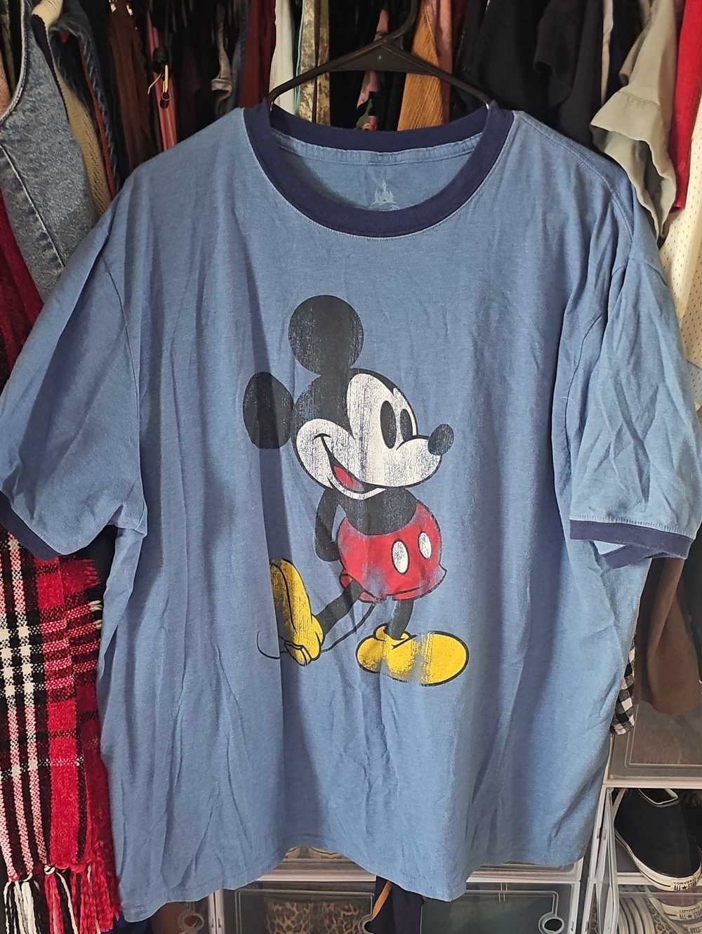 Disney Light Blue Ringer Tee with Mickey Graphic